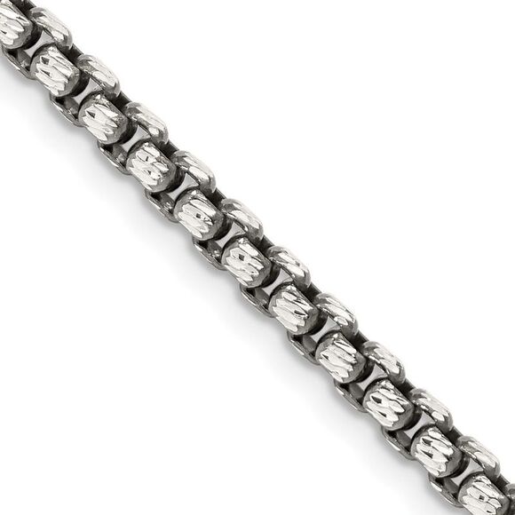 Kazi Luxury Sterling Silver Antiqued 3.5mm D/C Round Box Chain,All Products : American Fashion Style Bags On Sale